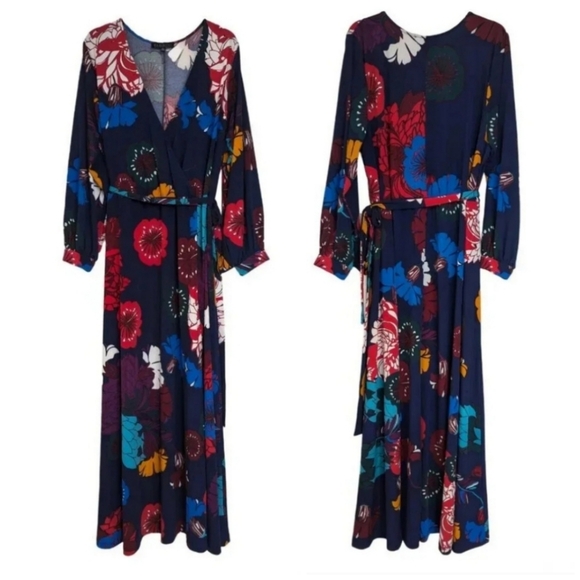ELOQUII Navy Floral V-Neck Maxi Dress - Plus Size 14 - Picture 4 of 4